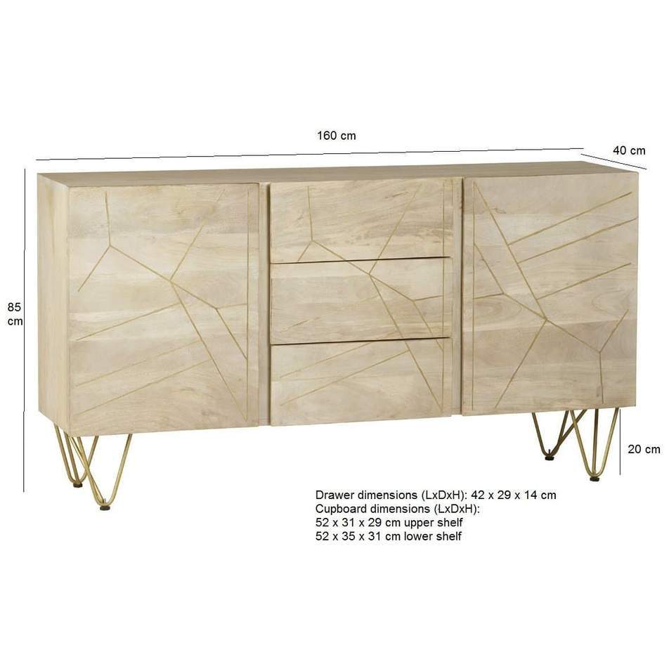 Light Gold Extra Large Sideboard 3 Drawers and 2 Doors