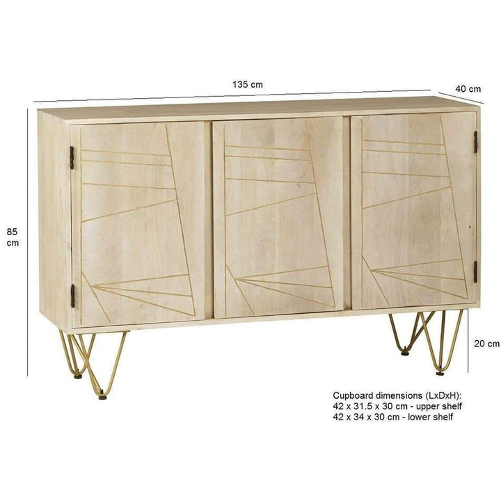 Light Gold Large Sideboard 3 Doors