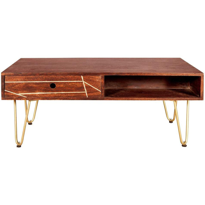 Dark Gold Rectangular Coffee Table with Drawer