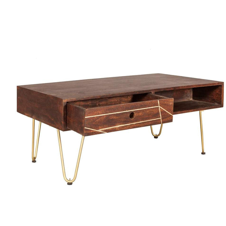 Dark Gold Rectangular Coffee Table with Drawer