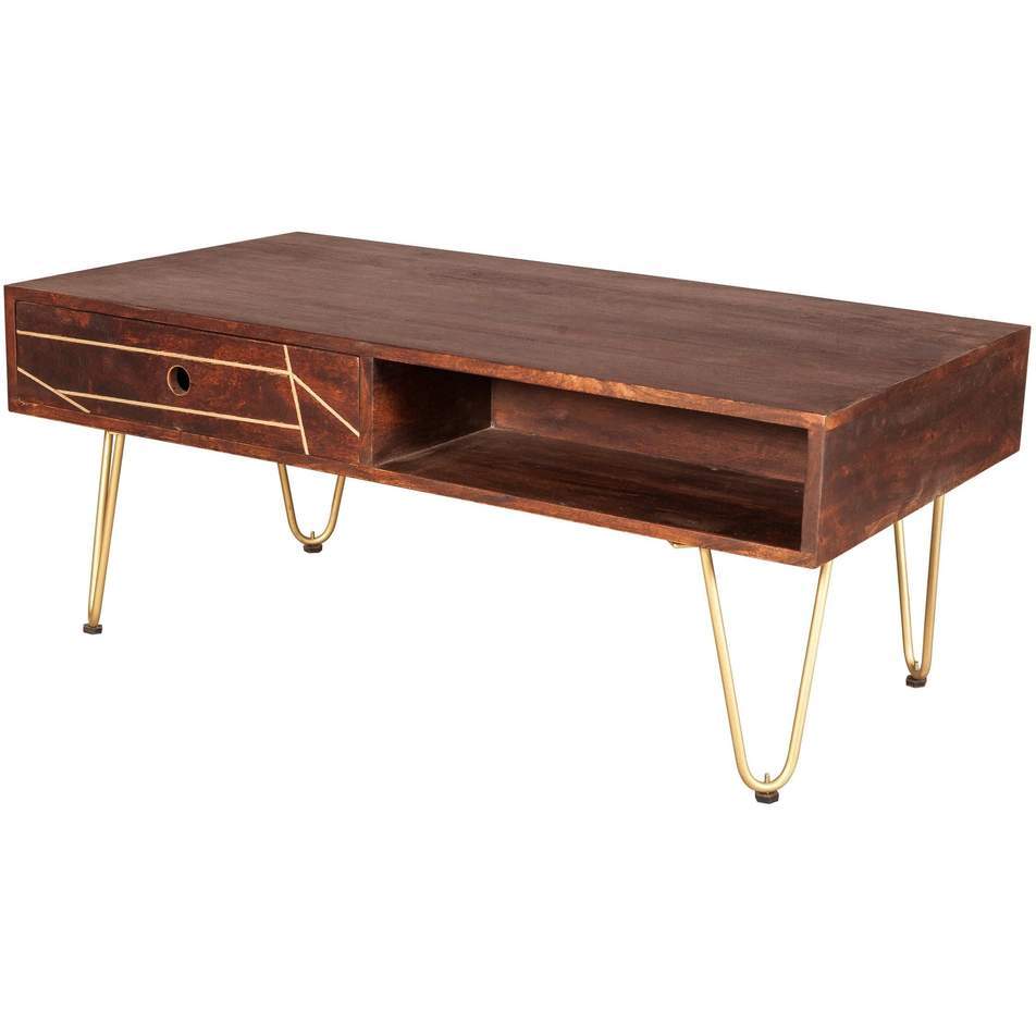Dark Gold Rectangular Coffee Table with Drawer