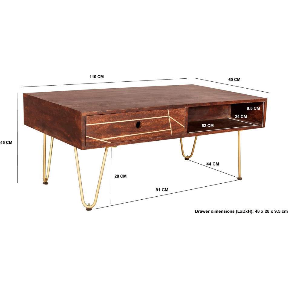 Dark Gold Rectangular Coffee Table with Drawer