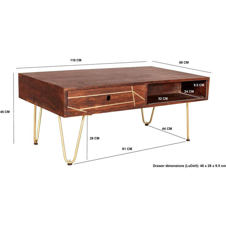Dark Gold Rectangular Coffee Table with Drawer