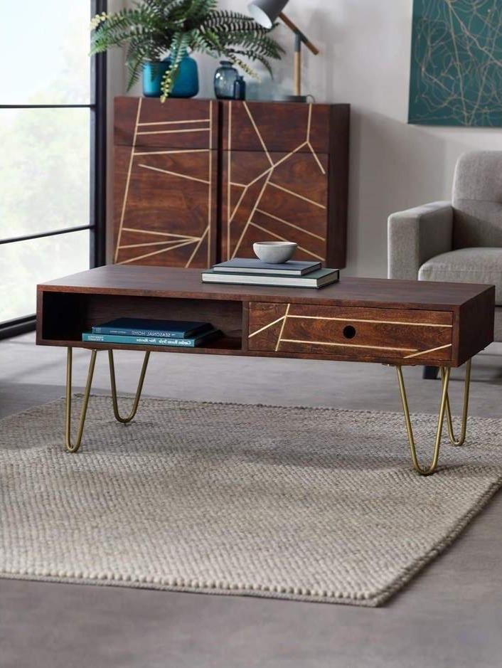 Dark Gold Rectangular Coffee Table with Drawer