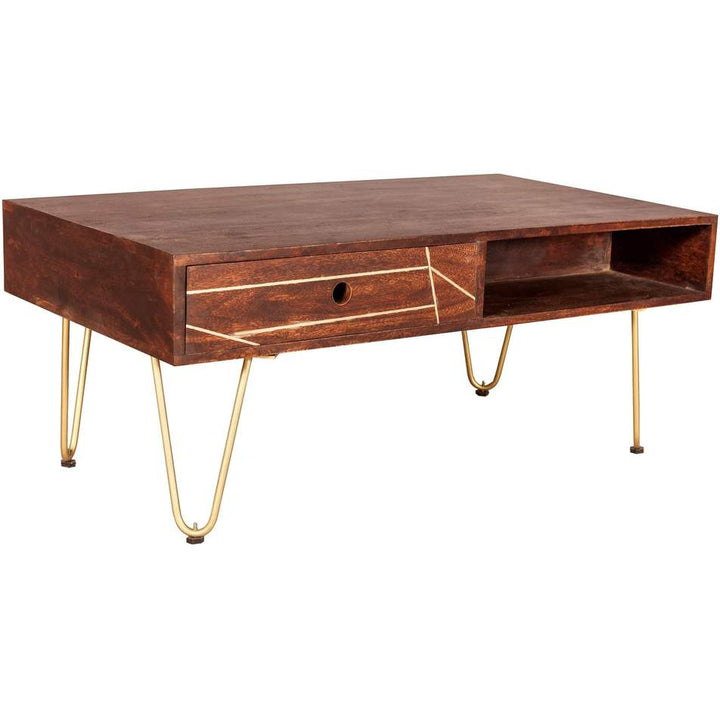 Dark Gold Rectangular Coffee Table with Drawer