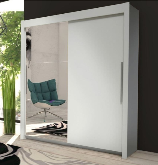 Sliding Door Wardrobe Slider Cupboard Robe Matt White & Mirrored Miami