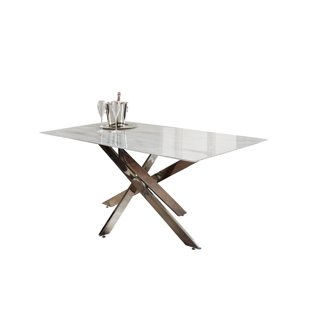 Silver Plated Marble Dining Table - Arisa