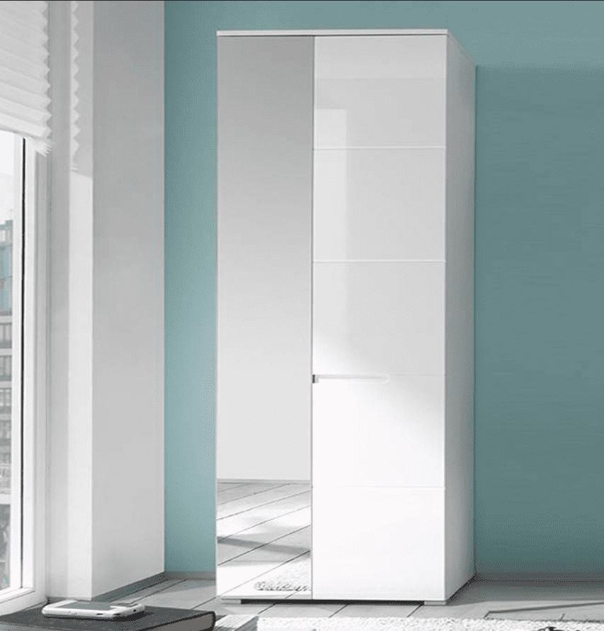 White High Gloss Wardrobe with Mirrored Door Luan