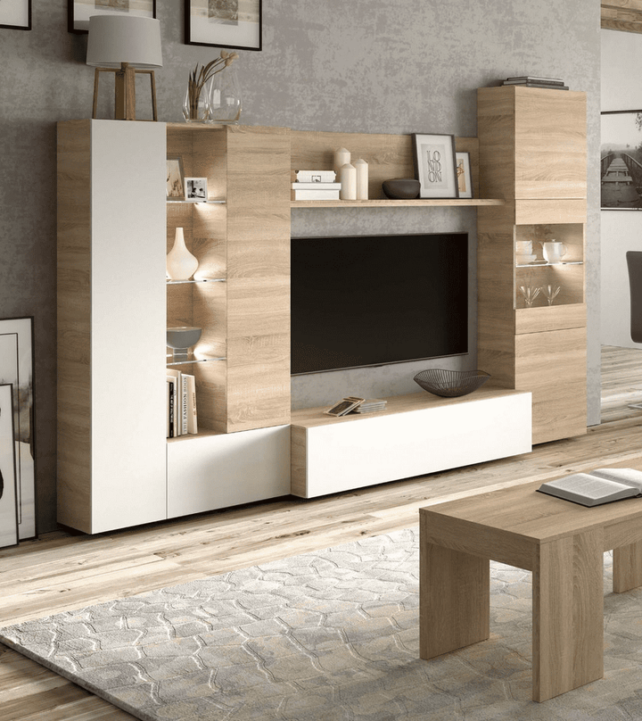 White and Oak Wall Entertainment Unit Cardali