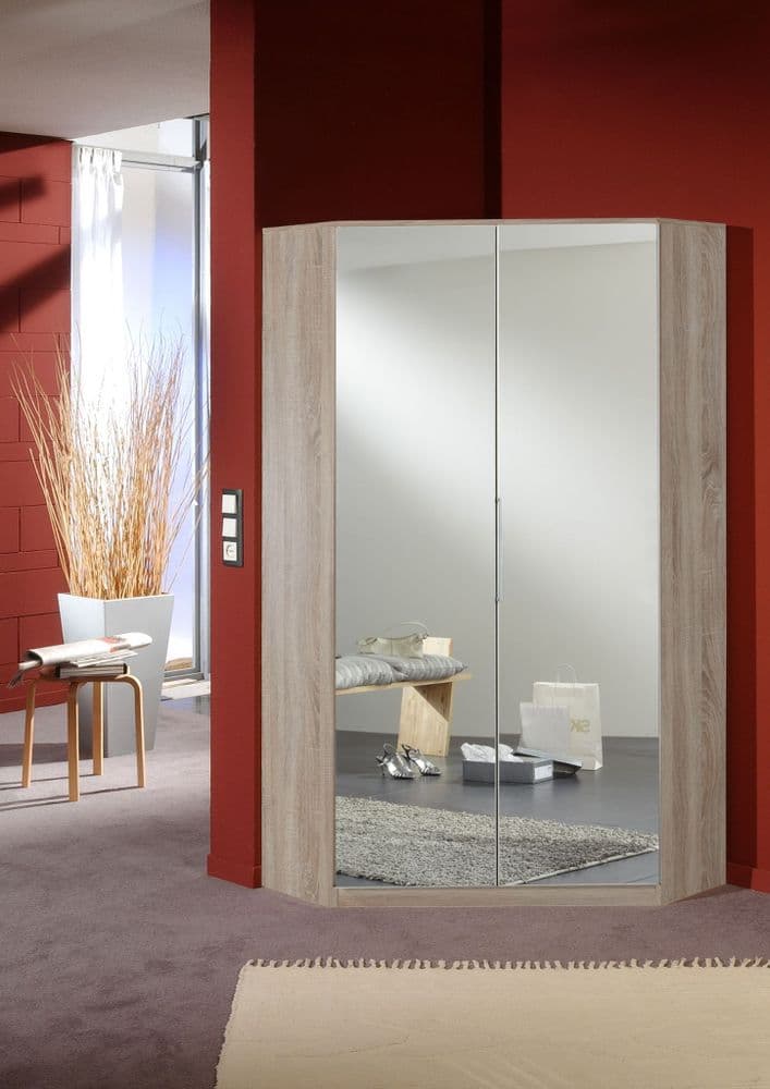 Oak Effect Mirrored 2 Door Corner Wardrobe Breylynn