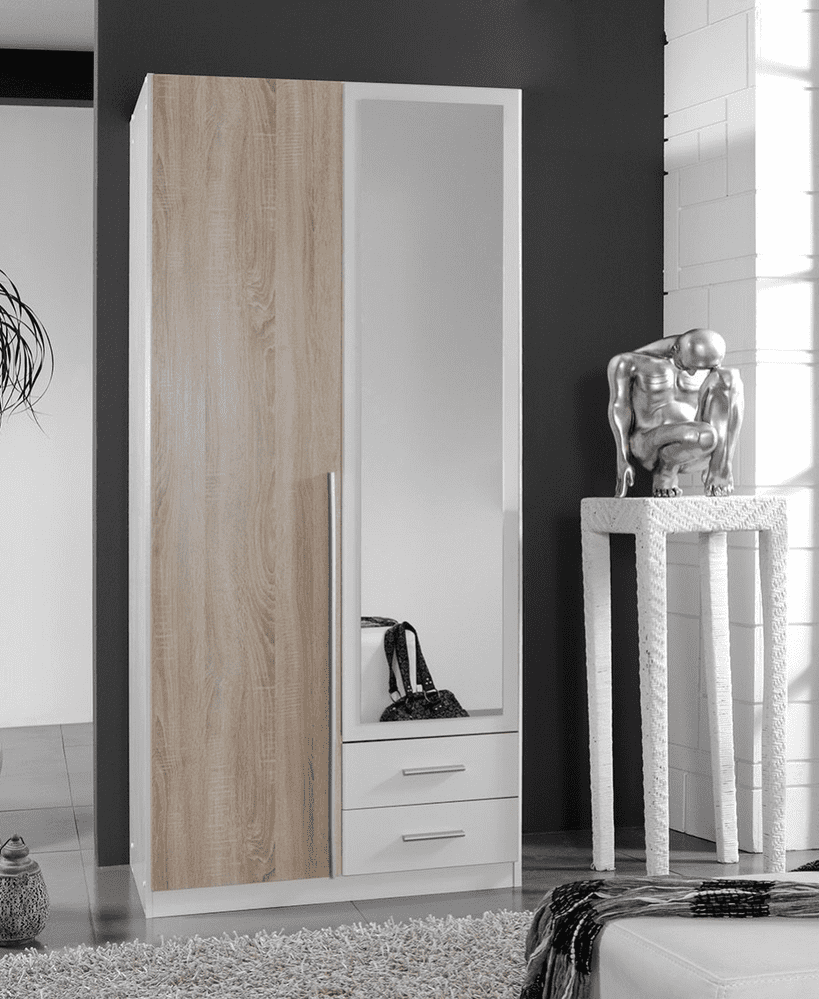 Artic White and Oak effect 2 Door / 2 Drawer Wardrobe Bedevoort