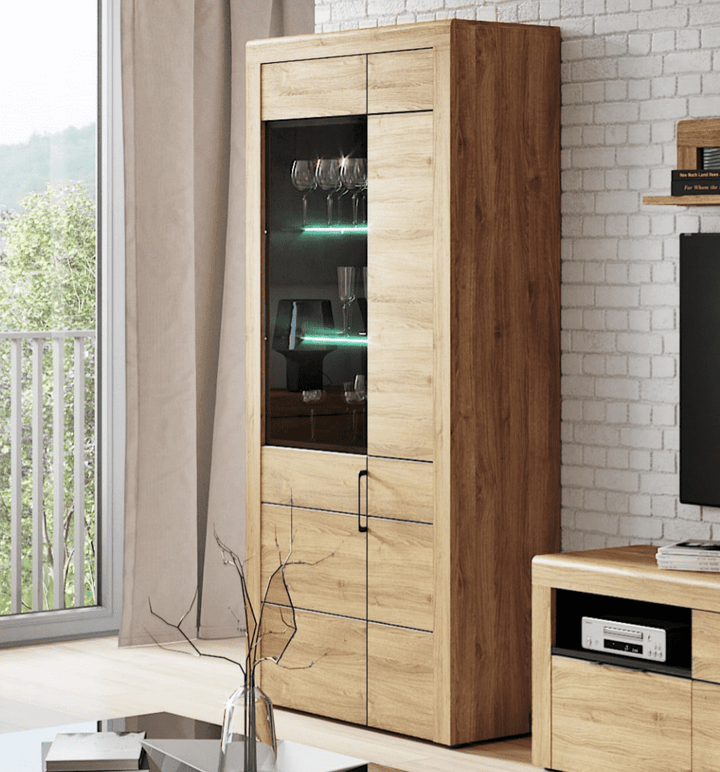 Large Oak Effect 2 Door Display Cabinet Rosendale