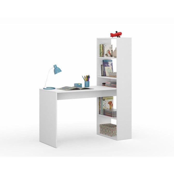 Matt White Double Computer Desk Table with Bookcase Tisha