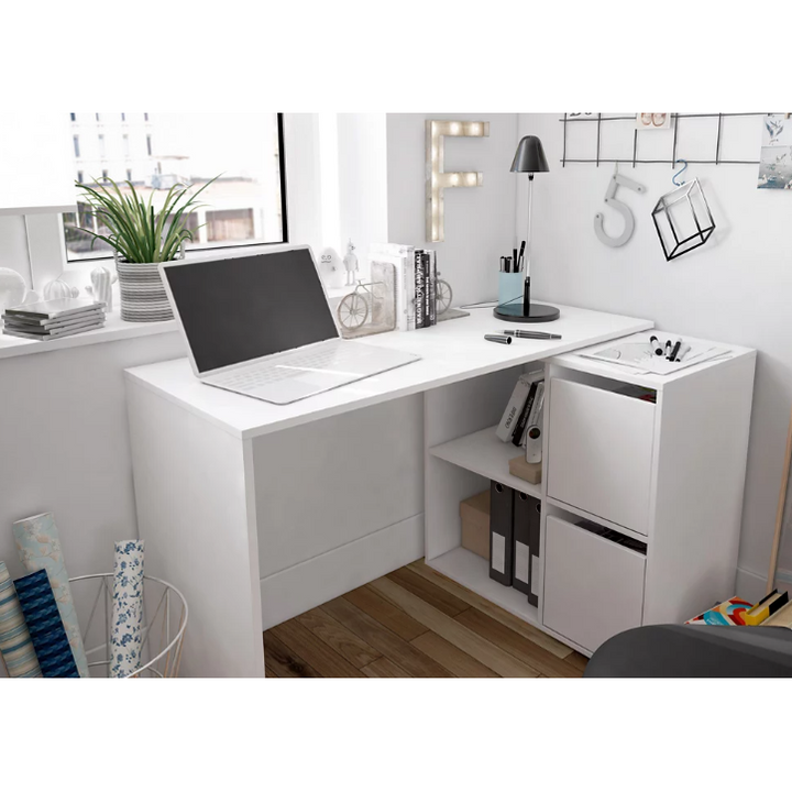 White Reversible Desk with Storage Morga