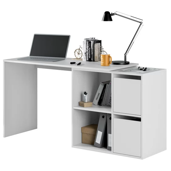 White Reversible Desk with Storage Morga