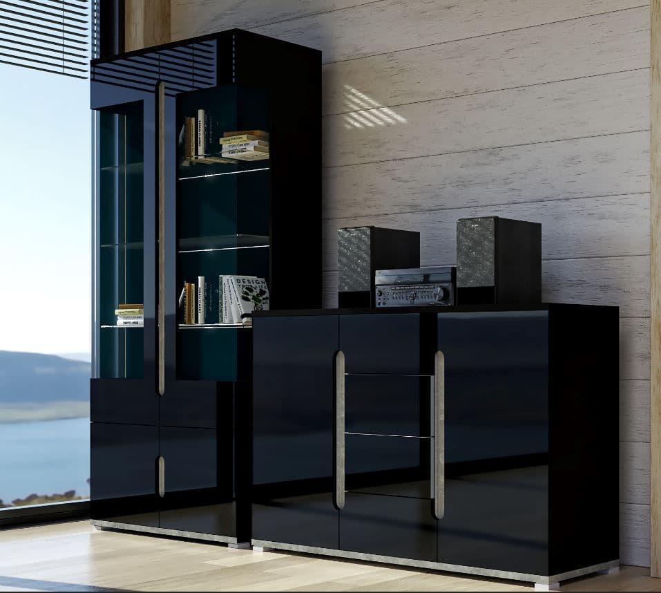 Black High Gloss And Grey Display Cabinet Evaldas