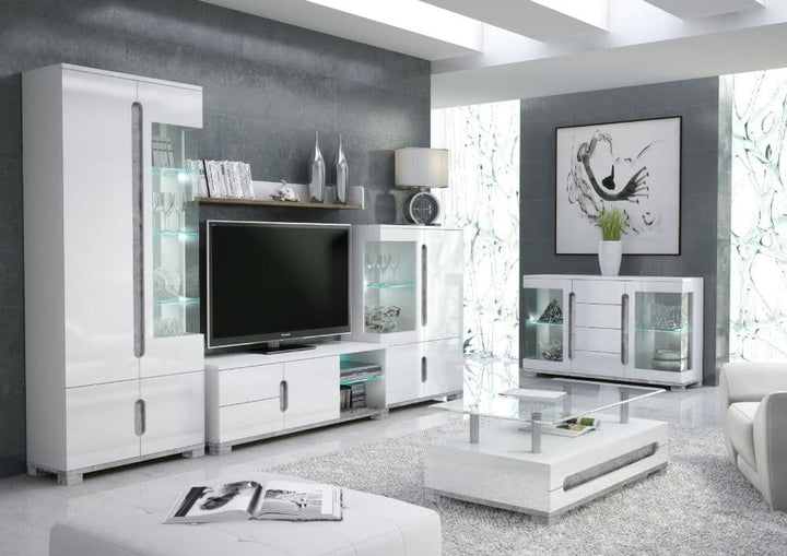 White High Gloss And Grey 1 Glass Door Display Cabinet Evaldas