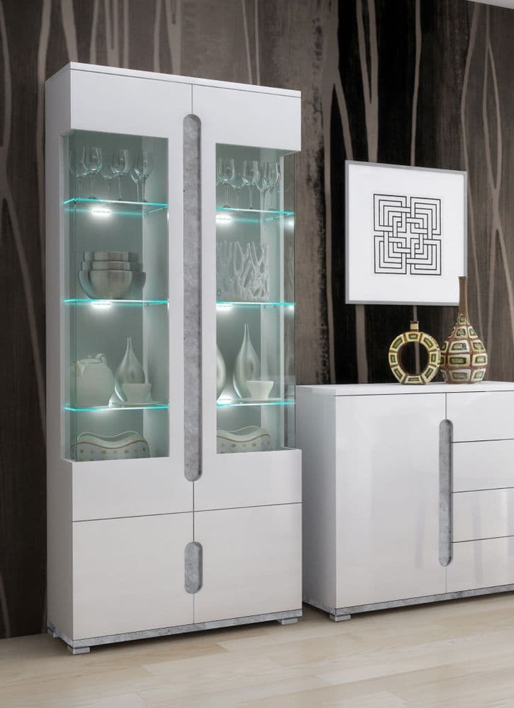 White High Gloss And Grey Display Cabinet Evaldas