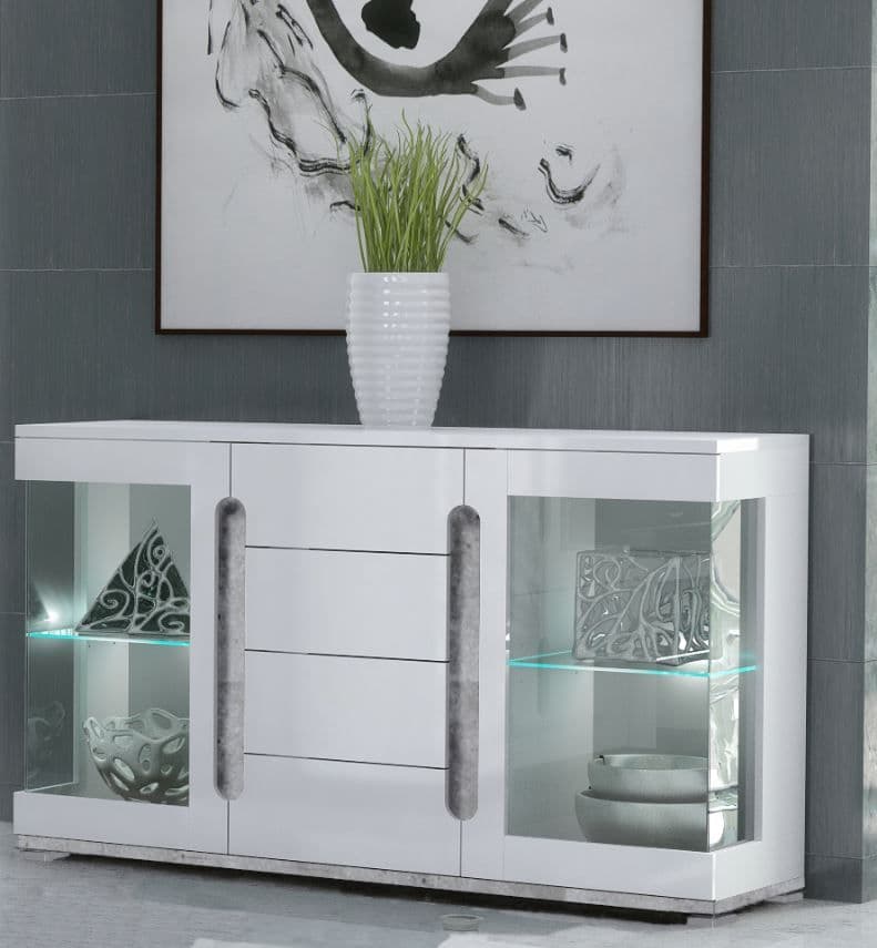 White High Gloss And Grey Glass Door Sideboard Evaldas I