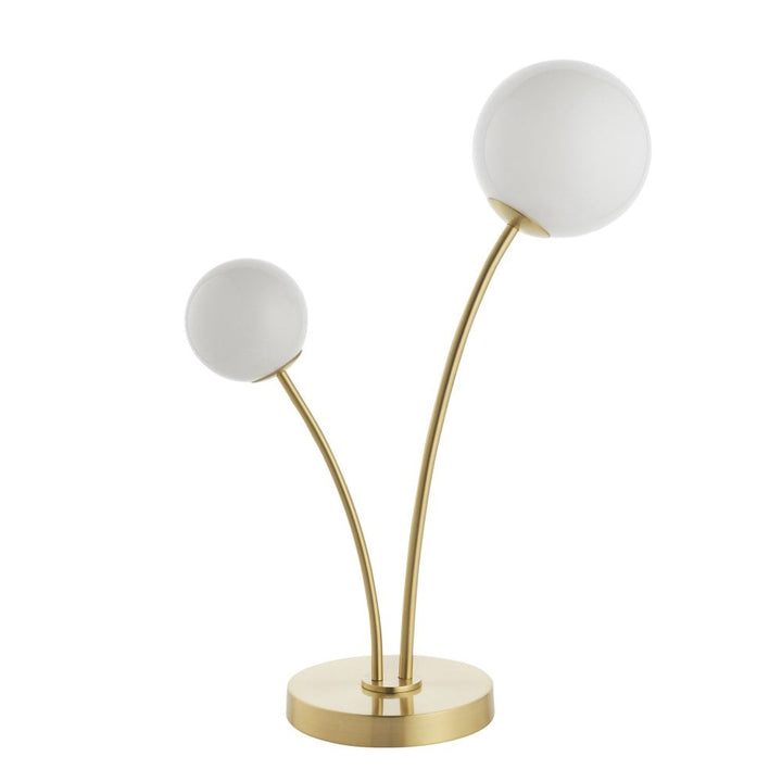 Bloom Two Light Table Lamp in Satin Brass & Opal Glass
