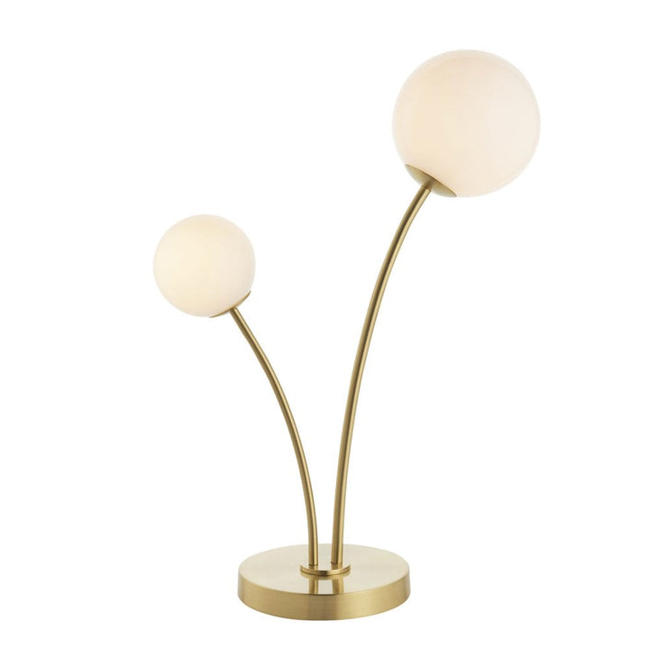 Bloom Two Light Table Lamp in Satin Brass & Opal Glass