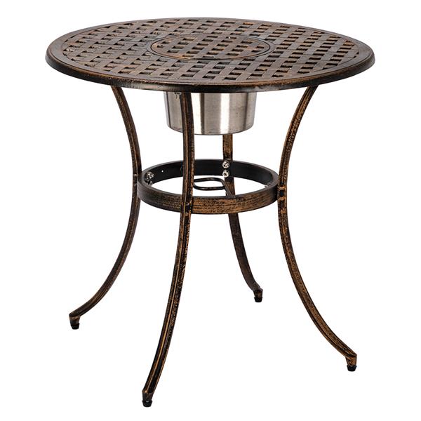 Roscoe Cast Aluminum Outdoor Patio Bistro Set of Table and Chairs with Ice Bucket Bronze