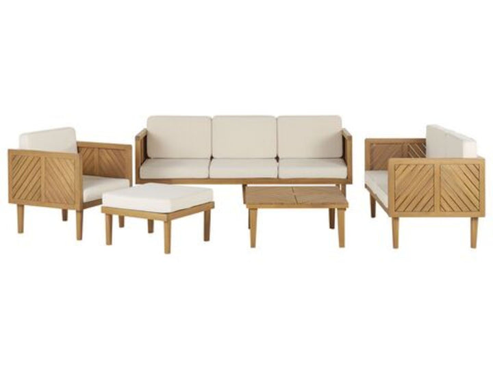 6 Seater Acacia Wood Garden Sofa Set White Baratti