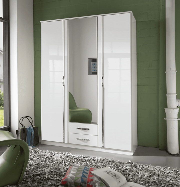 White Gloss 3 Door Wardrobe Lott Amoire