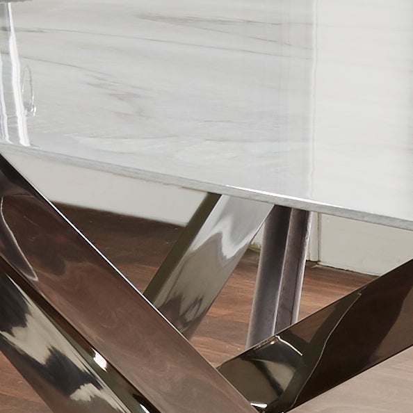 Silver Plated Marble Dining Table - Arisa