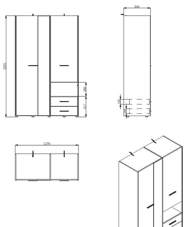 Limone White With Mirror 3 Door Wardrobe