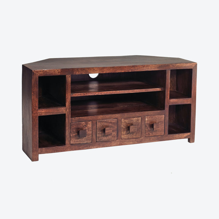 Rocco Corner TV Unit - Dark Mango Wood