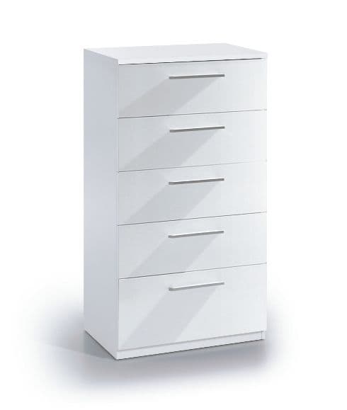 White Gloss Tall Chest Of Drawers Tiberius