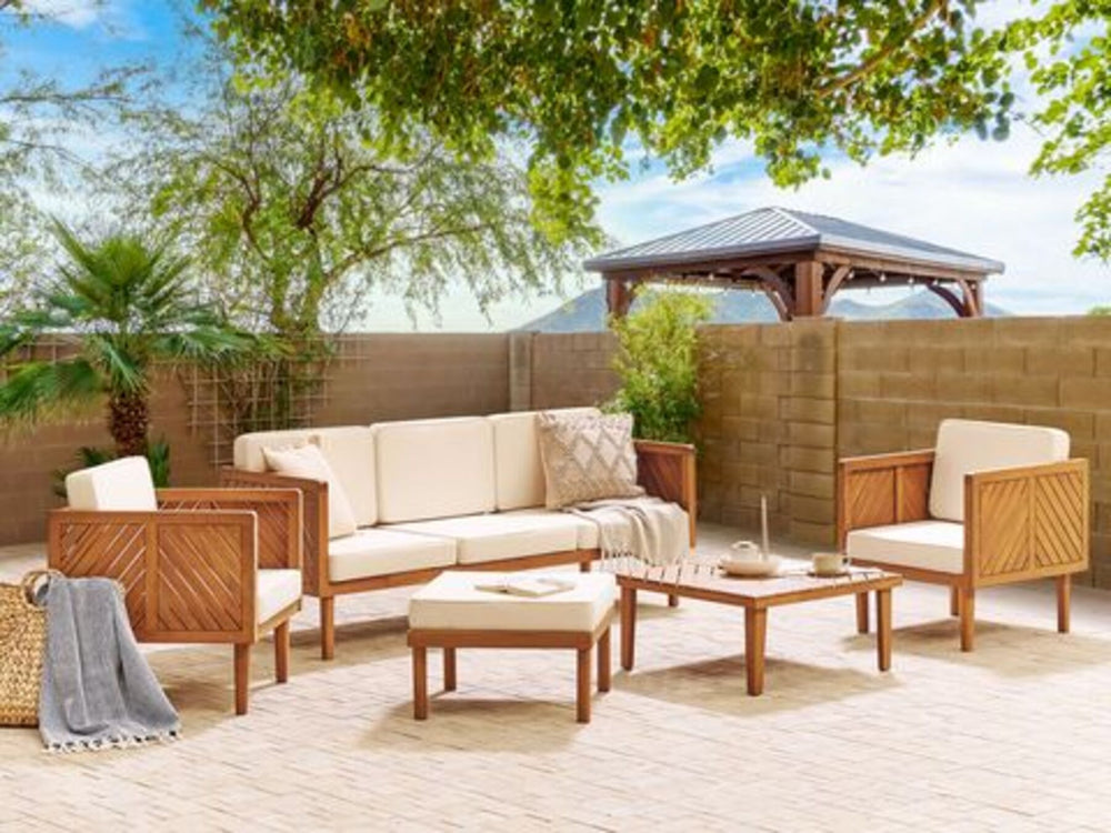 Baratti 5 Seater Acacia Wood Garden Sofa Set White