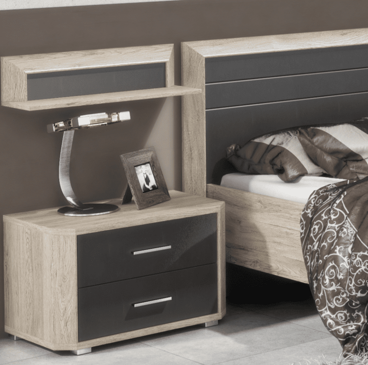 Dark Brown With Oak Effect Bedside Caril