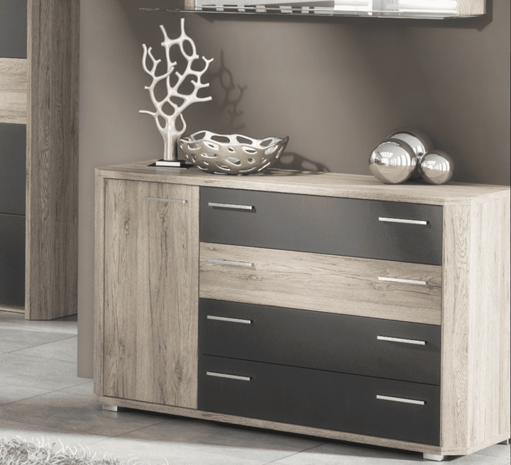 Dark Brown With Oak Effect Chest Of Drawers Dresser Caril