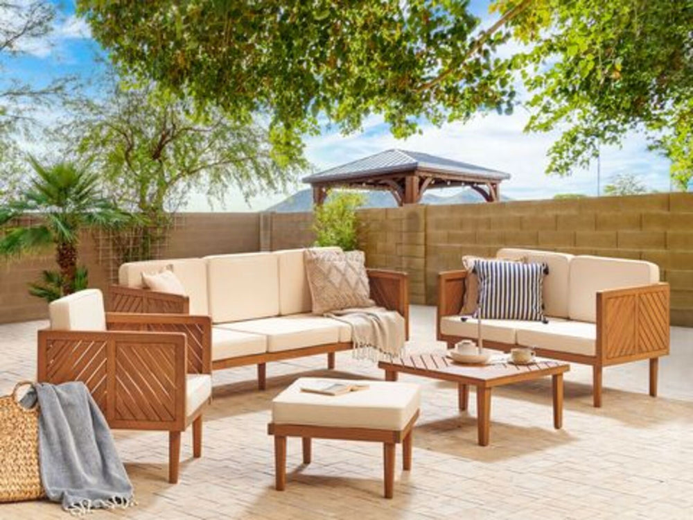Baratti 6 Seater Acacia Wood Garden Sofa Set White