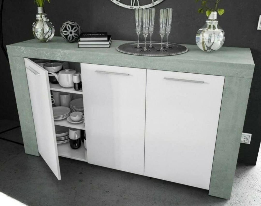 White Gloss and Grey Modern Sideboard Luna