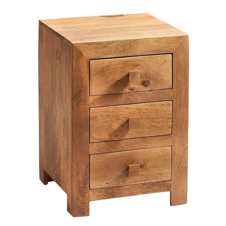 Rocco Light Mango Wood Bedside Table 3 Drawers