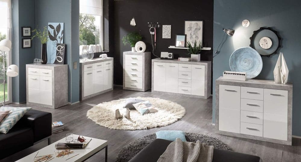 Chest of Drawers Grey and White Gloss Lela