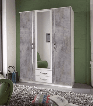 Concrete Grey and White 3 Door 2 Drawer German Wardrobe Schimpl
