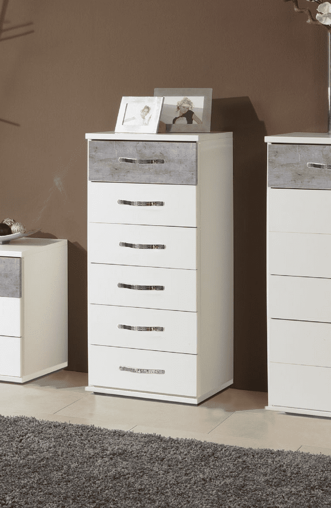 Concrete Grey And White Narrow Chest of Drawers in Schimpl