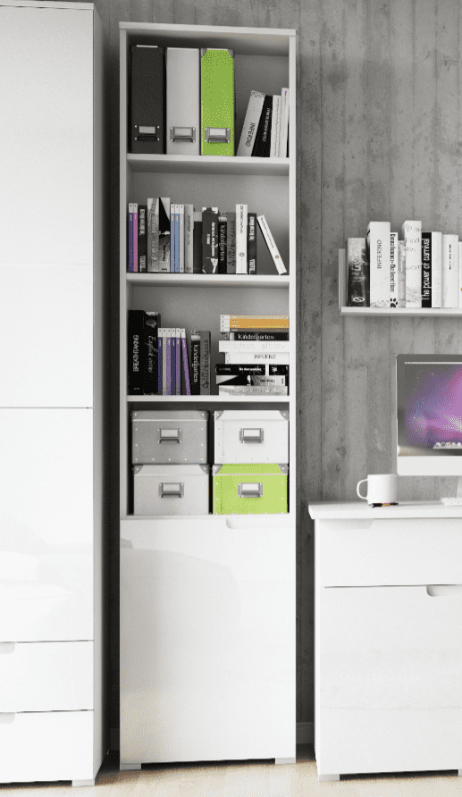 Tall Narrow Bookcase with White Gloss Door Luan