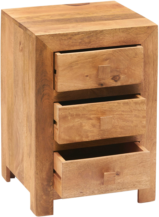 Rocco Light Mango Wood Bedside Table 3 Drawers