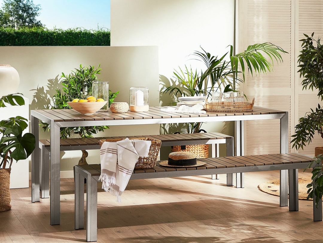 Nardo 6 Seater Metal Garden Dining Set Brown 