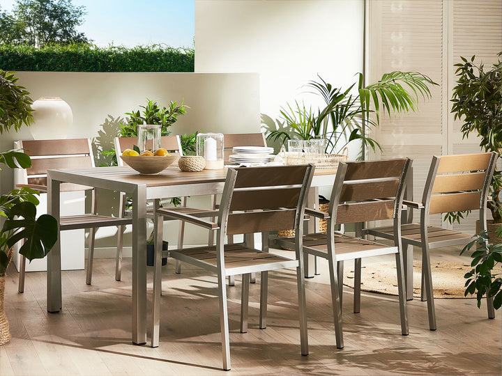 6 Seater Aluminium Garden Dining Set Brown Vernio