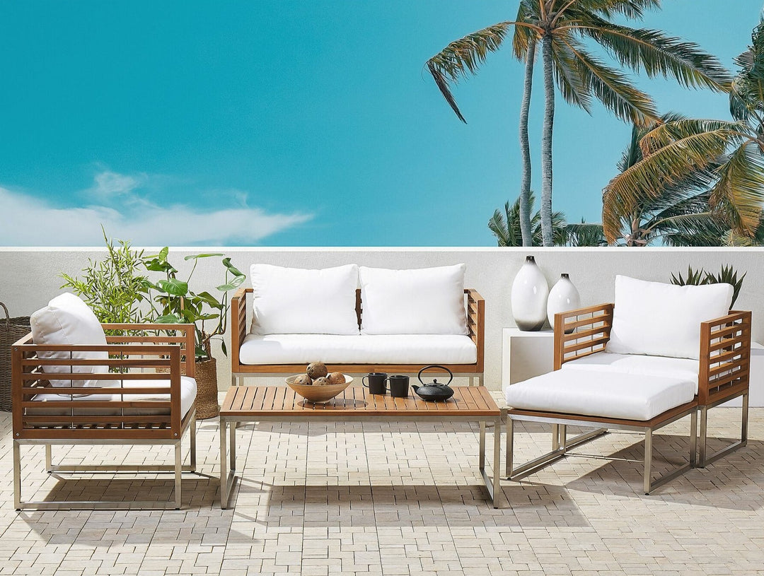 Bermuda 4 Seater Acacia Wood Garden Sofa Set White 