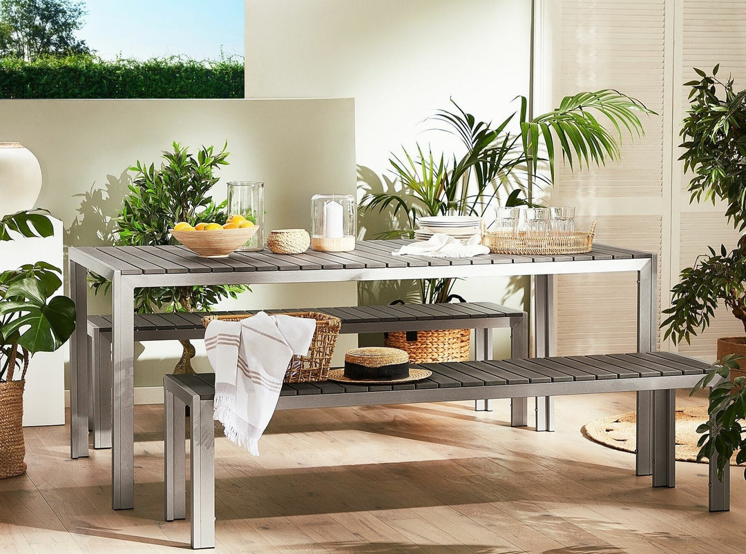 Nardo 6 Seater Metal Garden Dining Set Grey 