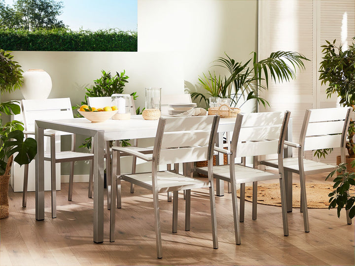 6 Seater Aluminium Garden Dining Set White Vernio