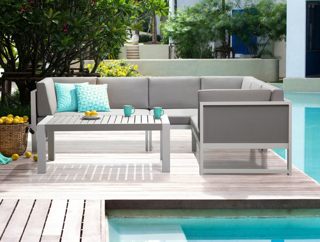 Castella Left Hand 6 Seater Aluminium Garden Corner Sofa Set Grey 