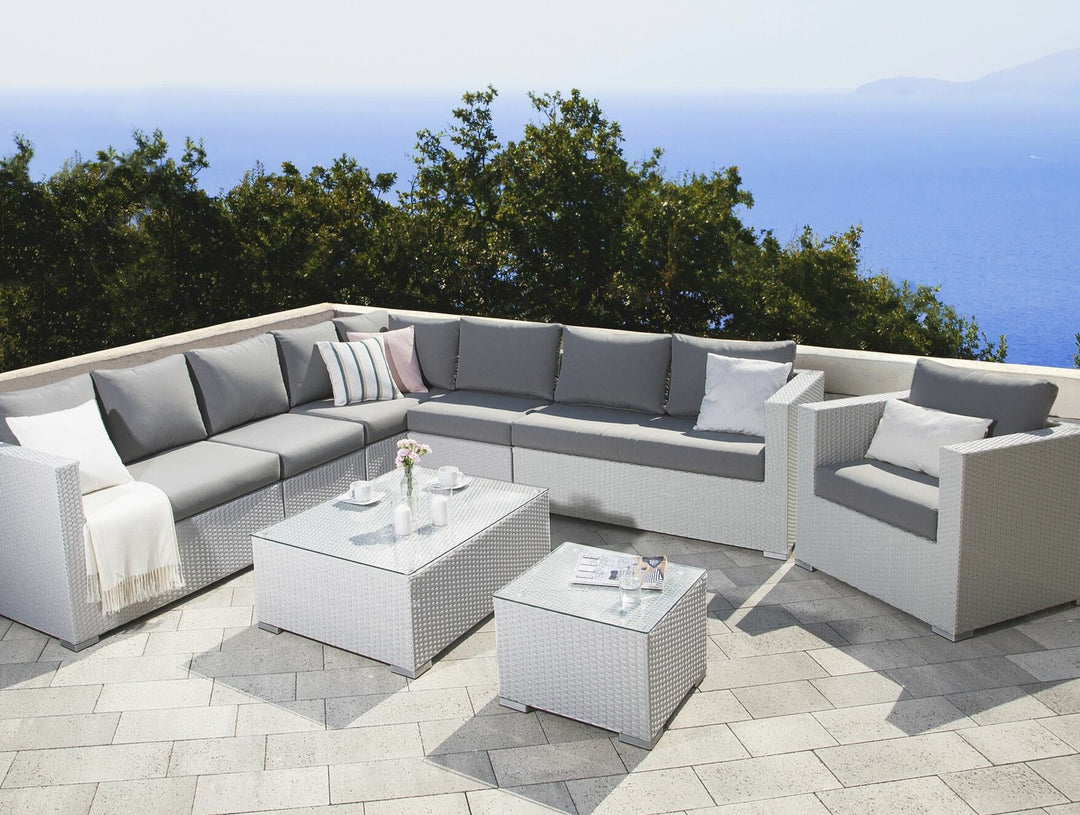 XXL Left Hand 8 Seater PE Rattan Garden Lounge Set White